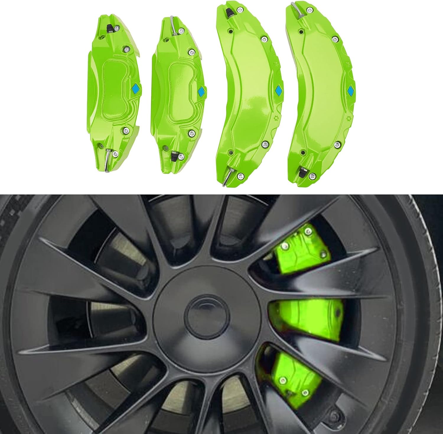 4PCS Car Caliper Cover, Aluminum Alloy Disc Brake Caliper Guard with Heat Dissipation for 2017-2023, 18in 19in Wheels Hub (Green)