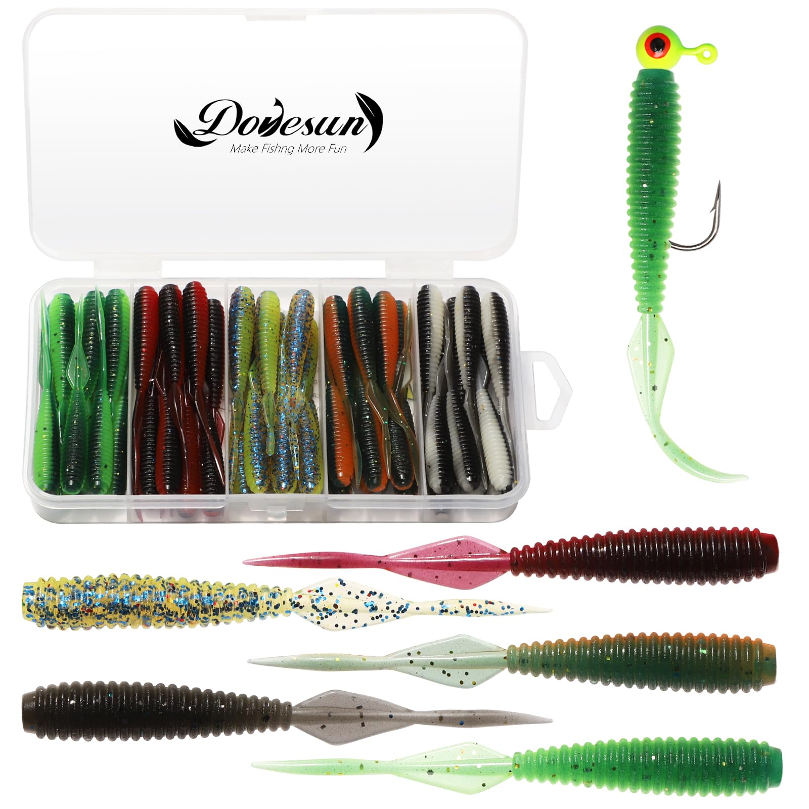 Kit De Leurres Souples Pour Pêche - 60 à 100 Pièces (Shad, Minnow, Vers...) Pour Crappie, Brochet, Truite, Bar