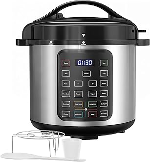 Simple Deluxe 16-in-1 Electric Pressure Cooker, 8QT Stainless Steel & Non-Stick Multi Cooker for Slow Cook, Meat Stew, Cake, Porridge, Multigrain, Dishwasher Safe, Silver