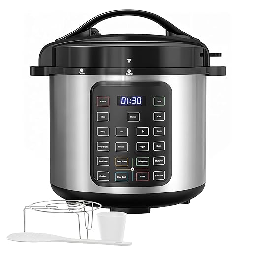 Simple Deluxe 16-in-1 Electric Pressure Cooker, 8QT Stainless Steel & Non-Stick Multi Cooker for Slow Cook, Meat Stew, Cake, Porridge, Multigrain, Dishwasher Safe, Silver