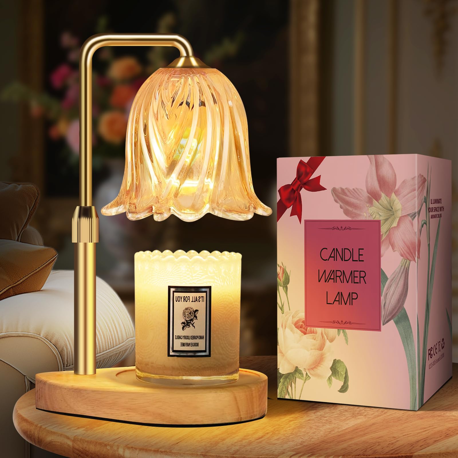 PICKOYOLO Candle Warmer Lamp with Timer Dimmable: Birthday Gifts for Women Adjustable Height Candles Light Warmers Lamps Gold Crystal Candle Warmer, House Warming Gift New Home Decor, Gifts for Women