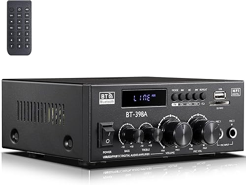 Miniatura 8 de Facmogu BT-398A Amplificador de audio digital estéreo, sistema amplificador de potencia de sonido HiFi Max 450Wx2, amplificador receptor de 2.0