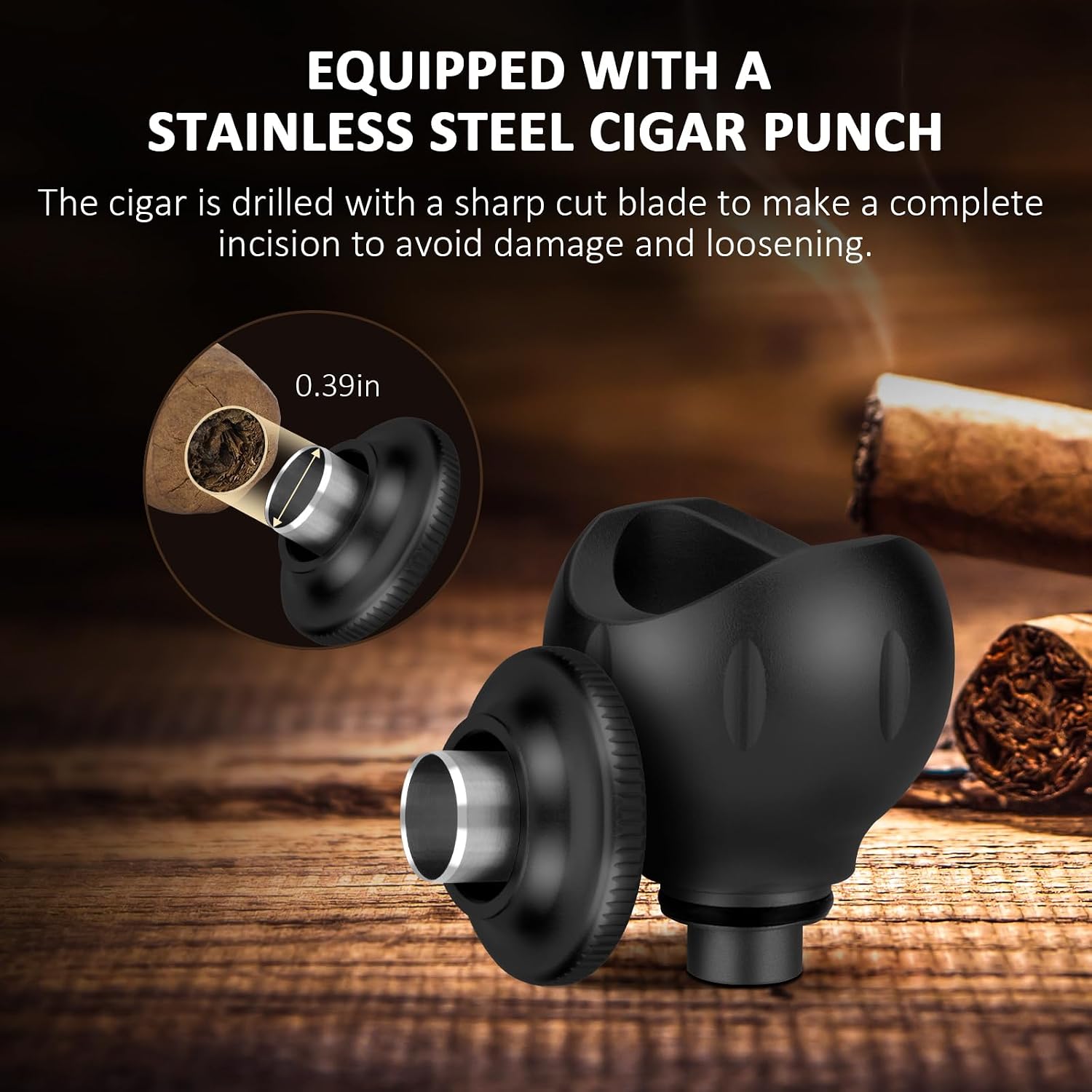 TISFA Cigar Stand with Cigar Punch, Portable and Compact Holder (Black) | 2 in 1 Cigar Rest, for Travel Outdoor Indoor