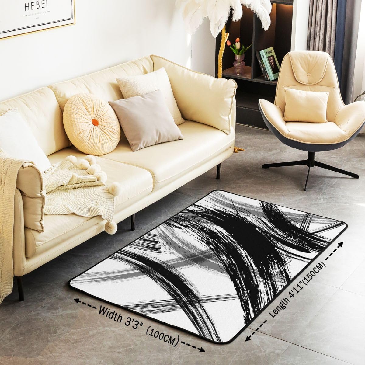 jejeloiu Black and White Area Rug 5x7 Geometric Modern Living Room Rugs Neutral Art Decorative Carpet Abstarct Decor Indoor Floor Mat