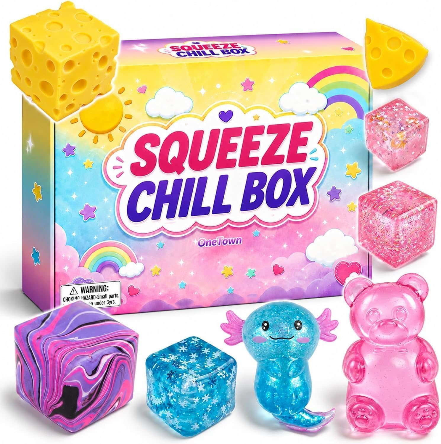 Squishy Fun Box Set, 2026 Squeeze Fidget Kit with Big Mini Real Squishies, Soft Stretchy Sensory Pack for Adults Anxiety Stress Relief, Cute Desk Decor & Surprise Holiday Birthday Gift，#D