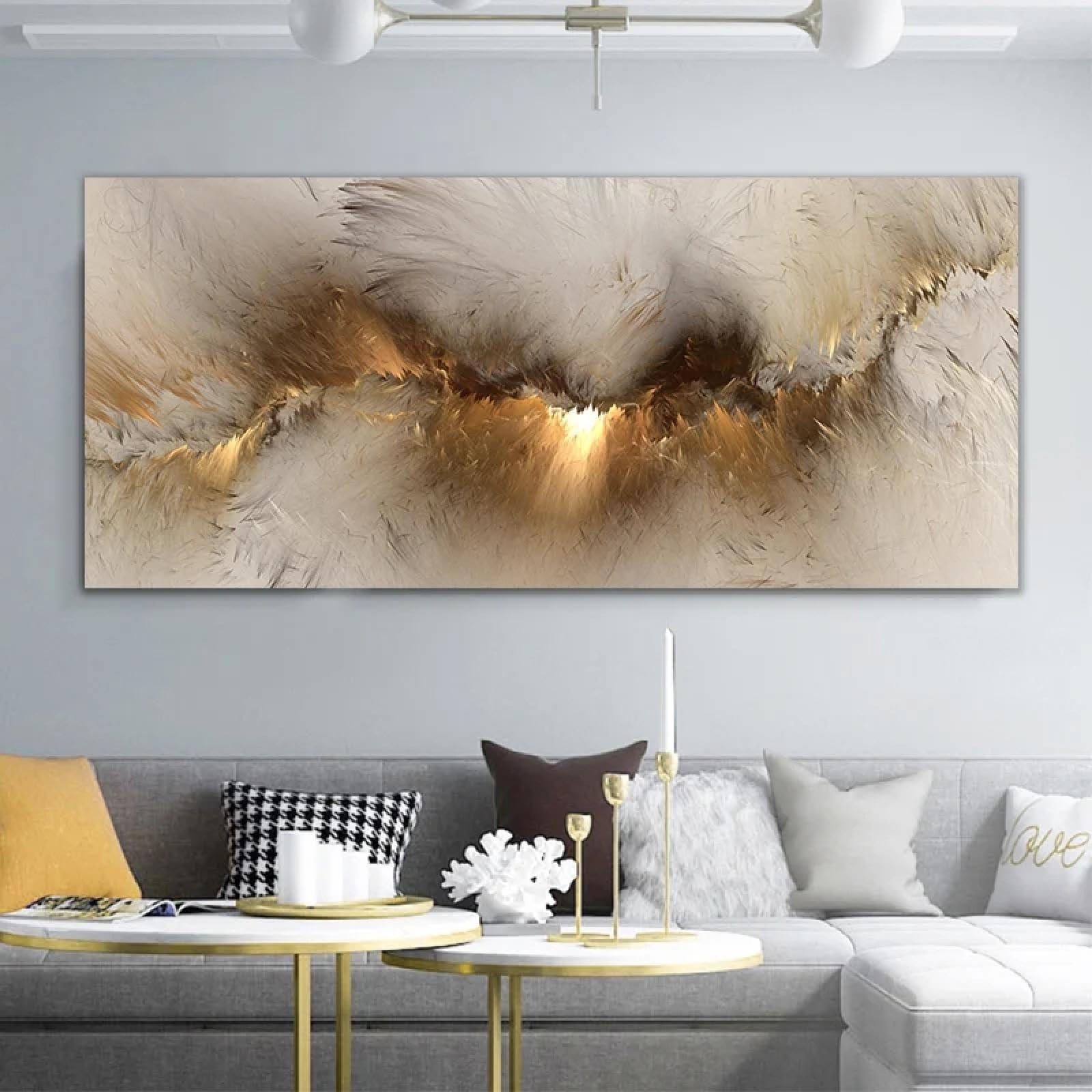 HOLEILUCK Stampa su tela astratta con nuvole gialle Immagine da parete Pittura Stampe di dimensioni extra large per Soggiorno Decorazioni per la casa 80x185 cm/31x73 pollici Senza cornice