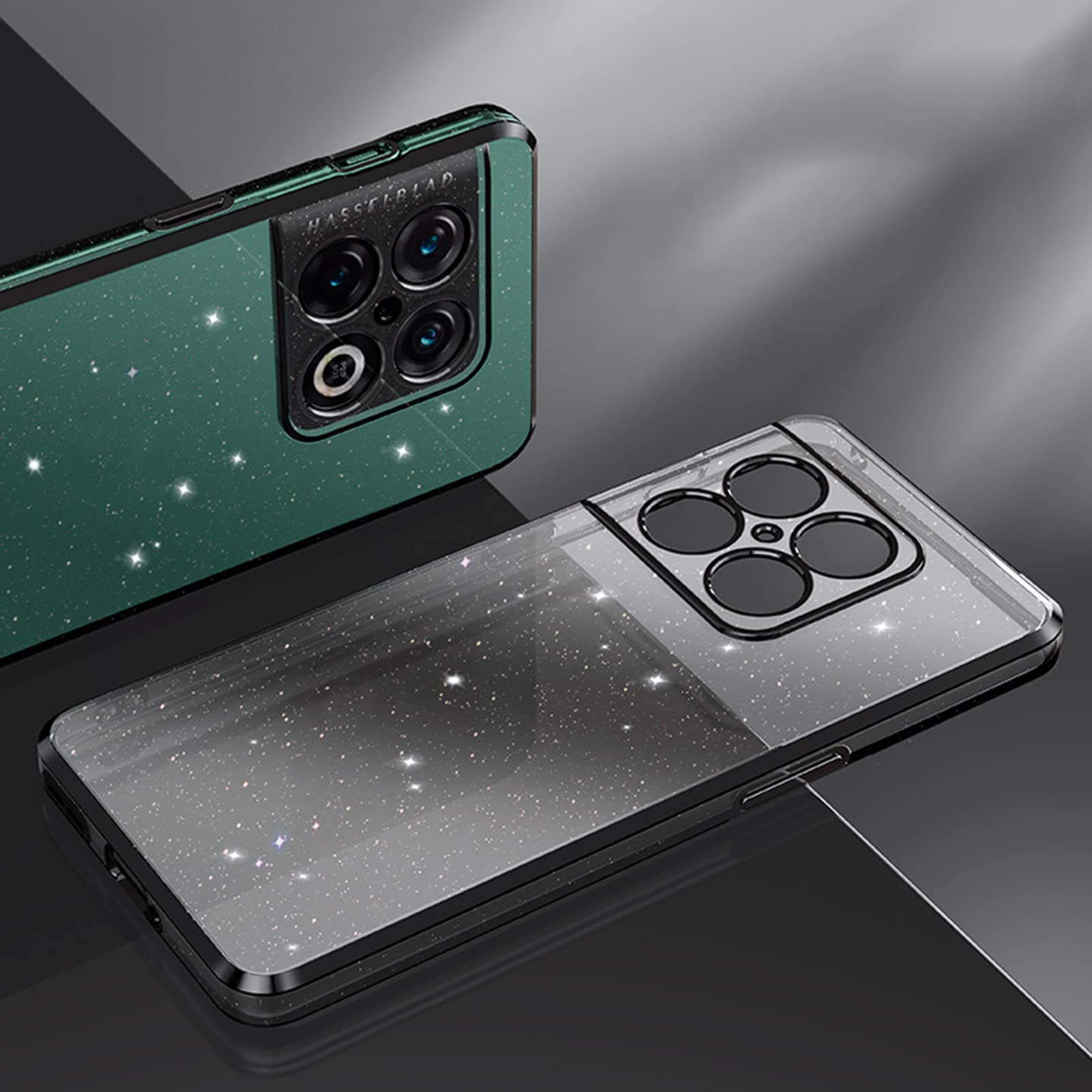 Custodia per OnePlus 10 PRO 5G, Brillante Case Trasparente con Funzione Anti-Ingiallimento Cover Slim TPU Silicone Custodia Resistente Smartphone Case,Nero