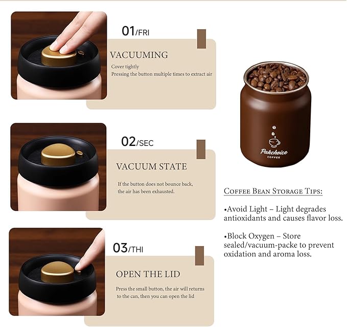 Frasco Hermético al Vacío para Café, Acero Inoxidable 316, 900ml miniatura 5