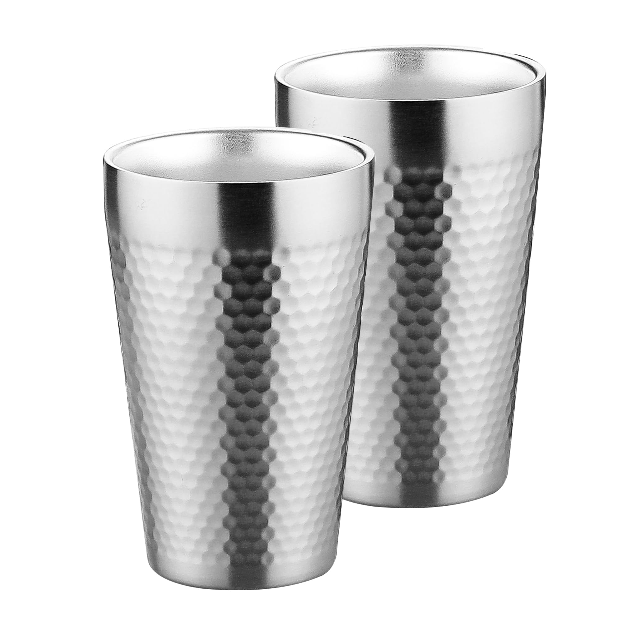 BEFOY Pint Cup - 16oz Double Layer Cup Wall Stainless Steel Unbreakable Hot & Cold Drinking Cups for Home & Outdoor (Silver, 2 Count (Pack of 1))