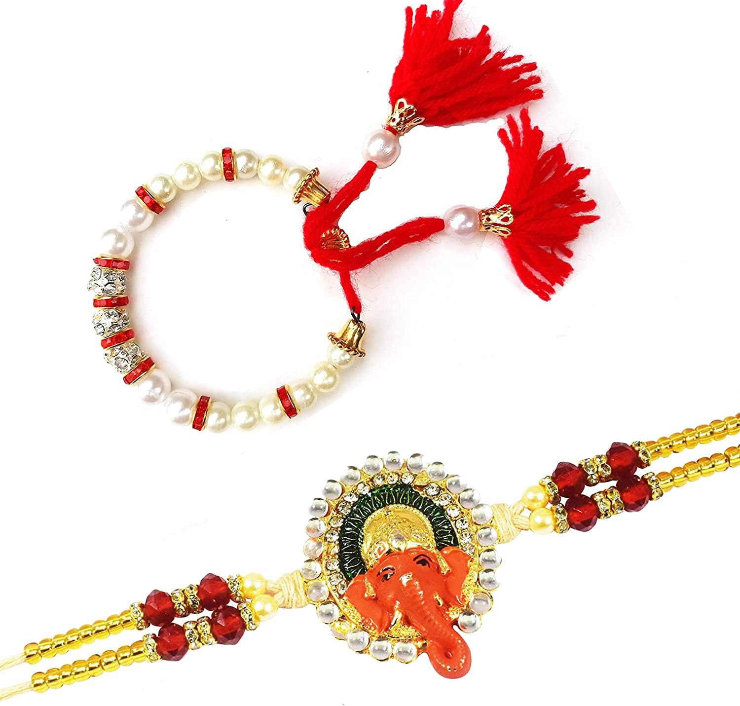 Urvi Creations Set Of 2 Couple Pair Bhaiya Bhabhi Pearl Rakhi Combo Wristband Bracelet Rakhi For Brother Bhaiya Bhai Bhabhi Kids Rakashabandhan Rakhi Gift