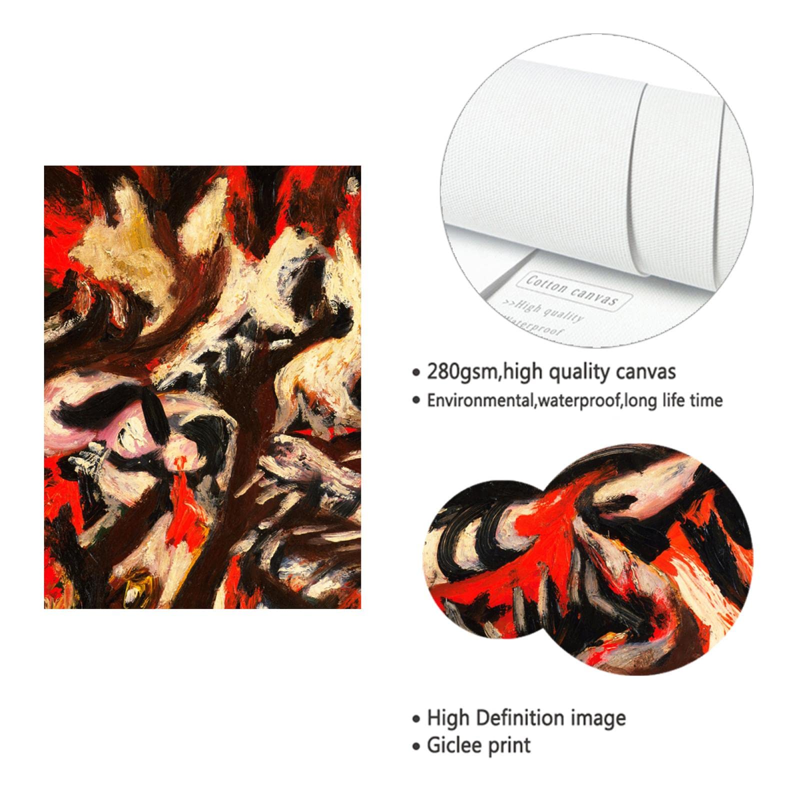 TOANGWALL La Llama 1938 De Jackson Pollock Pinturas Famosas Obras De Arte Impresión En Lienzo Cuadros Arte De La Pared Para Comedor Cocina Decor De La Oficina Del Hogar 80x120cm Marco Interior