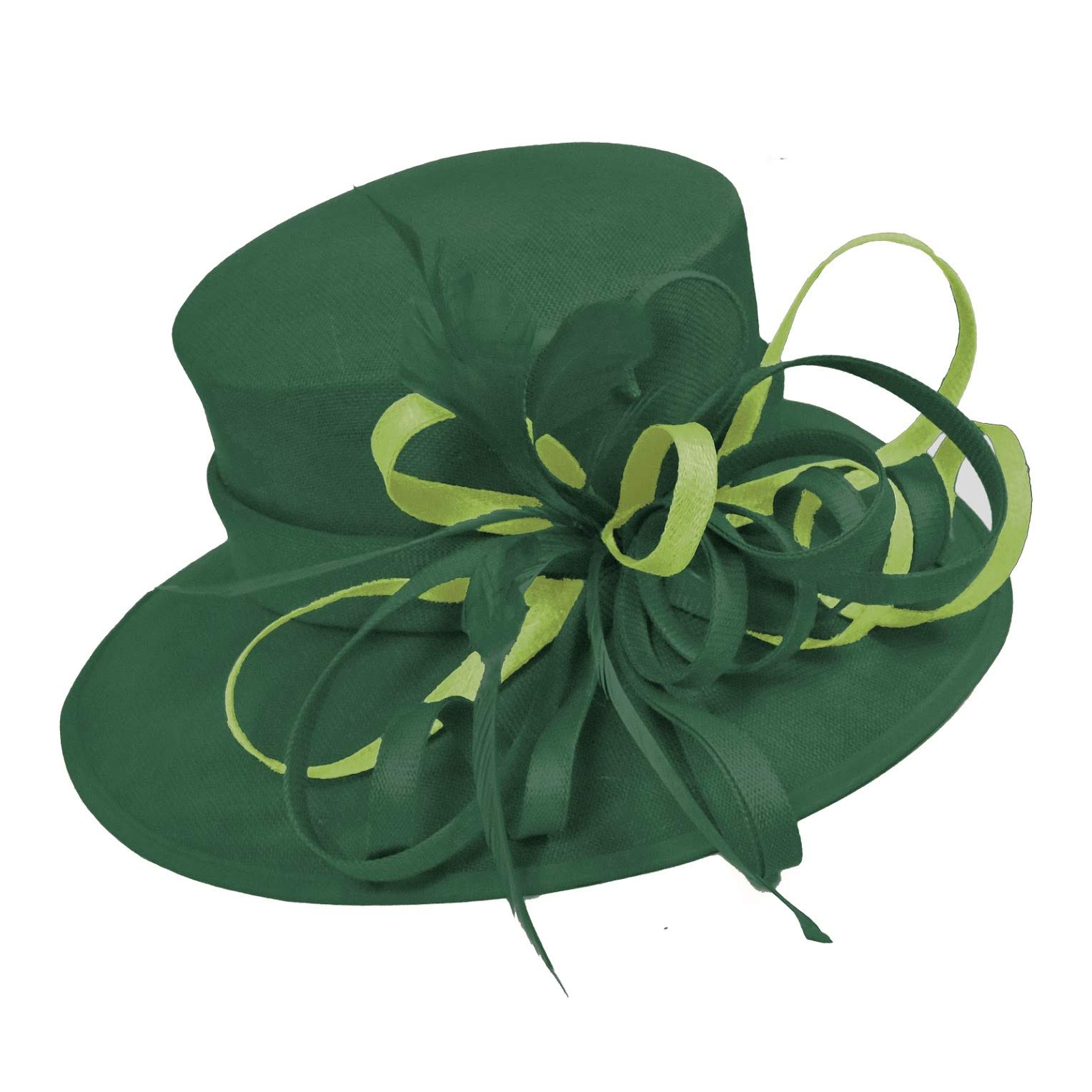Chapeau bibi à large bord vert émeraude et vert citron de taille unique pour mariage - 4