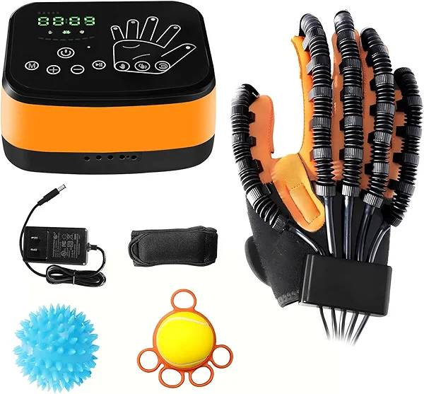 2024 New Electric Stroke Hand Recovery Device for Strength, Rehabilitation Orthosis Robot Gloves, Finger Strengthener Gloves and 2 Exercise Balls