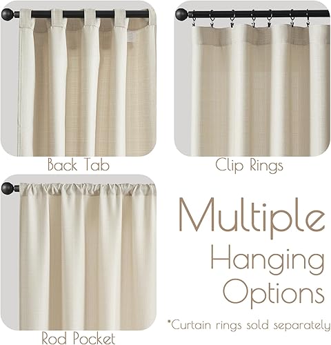 Miniatura 6 de JINCHAN Cortinas de lino beige para sala de estar, cortinas texturizadas de 63 pulgadas de largo, cortinas de estilo casual con pestaña trasera,