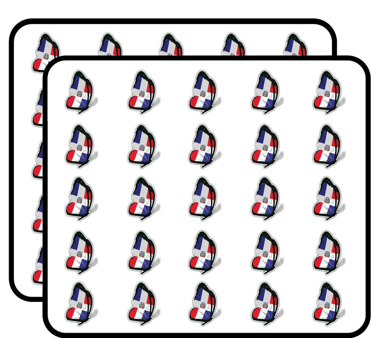 Dominican Republic Flag Butterfly Sticker for Scrapbooking Waterproof Vinyl Stickers for Water Bottle, Laptop & Phone Case 50 Pack