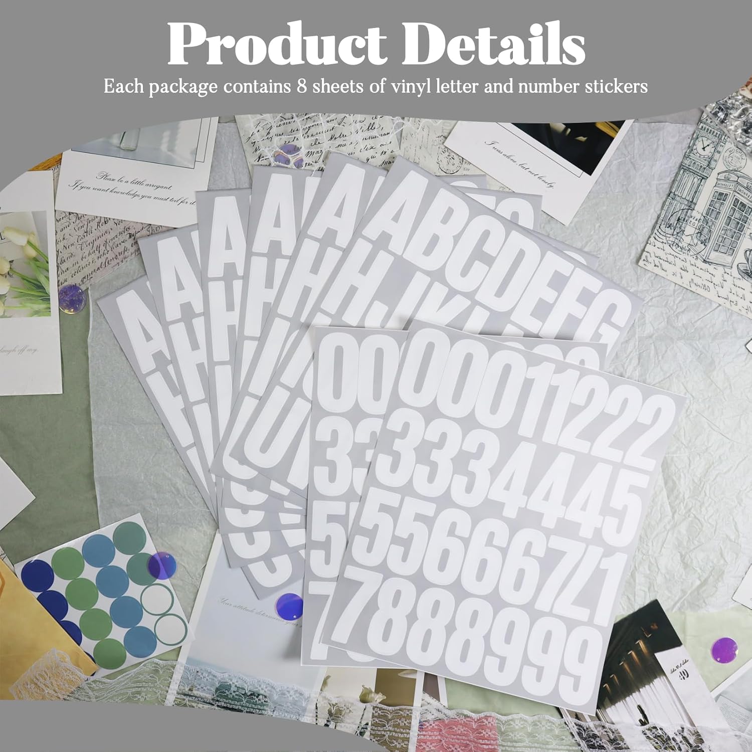 280 Alphabet Number Stickers, 8 Sheets 2 Inch Self-Adhesive Vinyl Letters Sticker Decals for Doors, Mailboxes, Scrapbooks, Home Decors - White