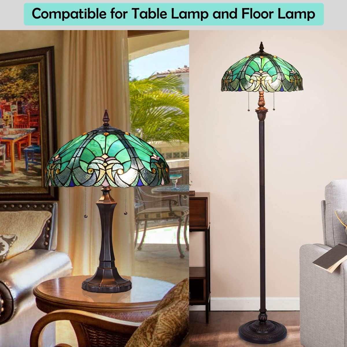 Tiffany Table Lamp Shade 16" Wide Victorian Style Stained Glass Lampshade for Table Lamp Floor Lamp