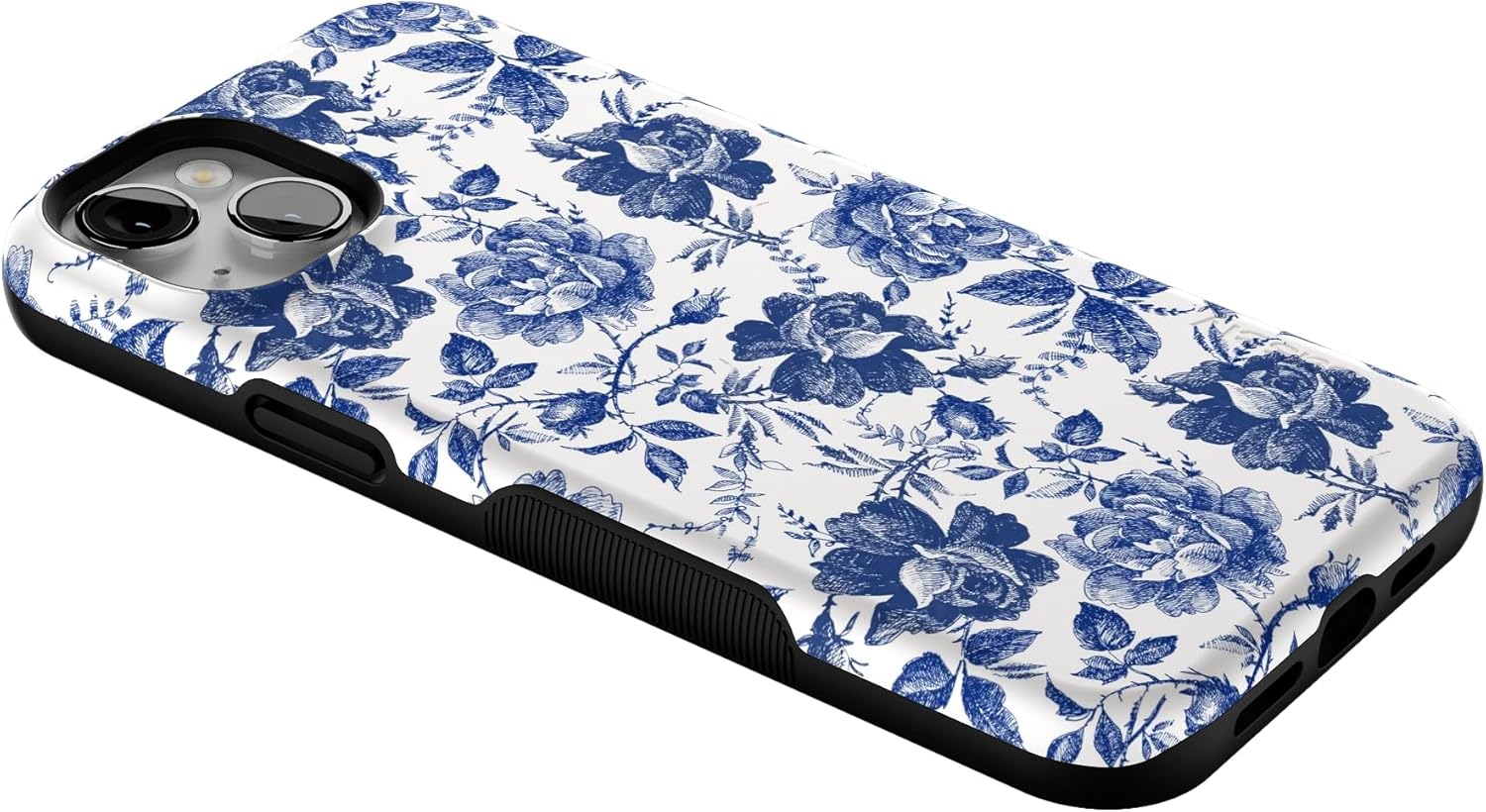 Casely iPhone 14 Plus Case | Rose to Fame | Blue & White Floral | Bold Protective Design | Compatible with MagSafe