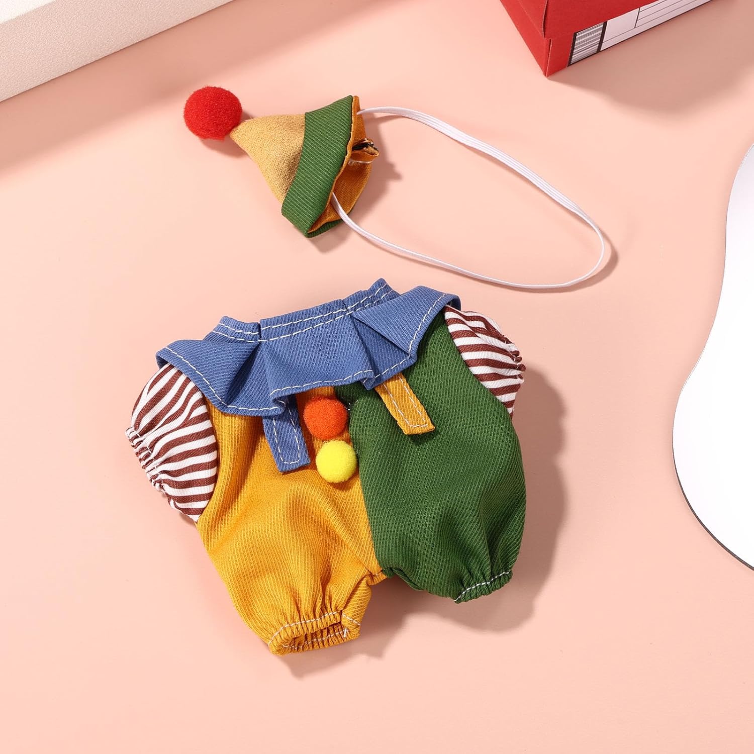 Clothes for 17cm/6.7in Doll, Kawaii Outfit Clown Suit Overall with Hat Fashion Doll Clothing Costume Accessories for Collectors or Display image 4