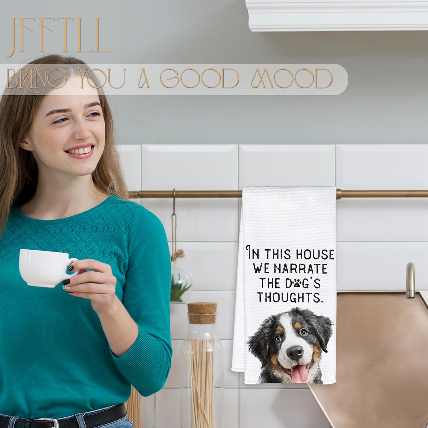 Bernese Mountain Dog Gifts Kitchen Towels, Berner Dog Dish Tea Towels for Kitchen Decor, Dogs Lovers Owner Mom Gift Decorative Hand Towel for Bathroom, 16x24 Inch - Image 2