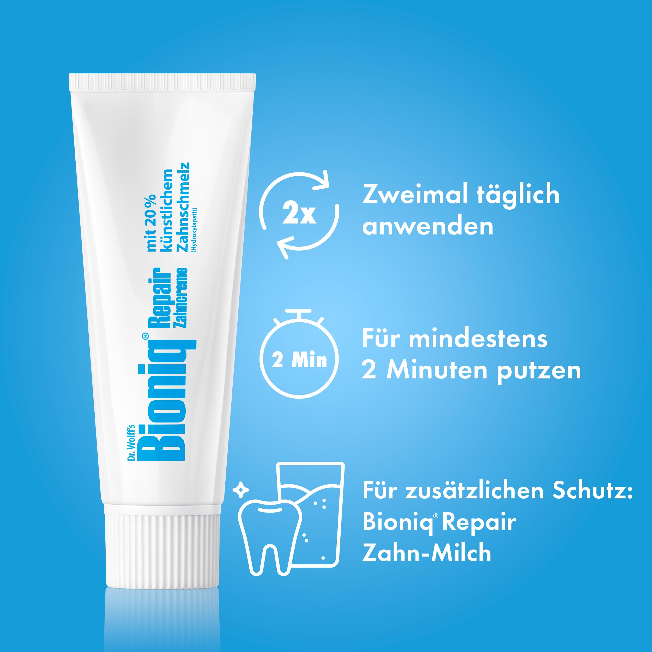 Bioniq® Dentifricio di riparazione - 6 x 75 ml - dentifricio riparativo con smalto artificiale, idrossiapatite protegge e rafforza lo smalto dei denti, senza fluoro