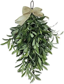 24 Inch Artificial Teardrop Swag Olive Wreath Pendant, Front Door Wedding Arch Window Wall Decoration, Wall Mounted Green Swag Wreath Home Porch Farmhouse Holiday Decoration1pcs