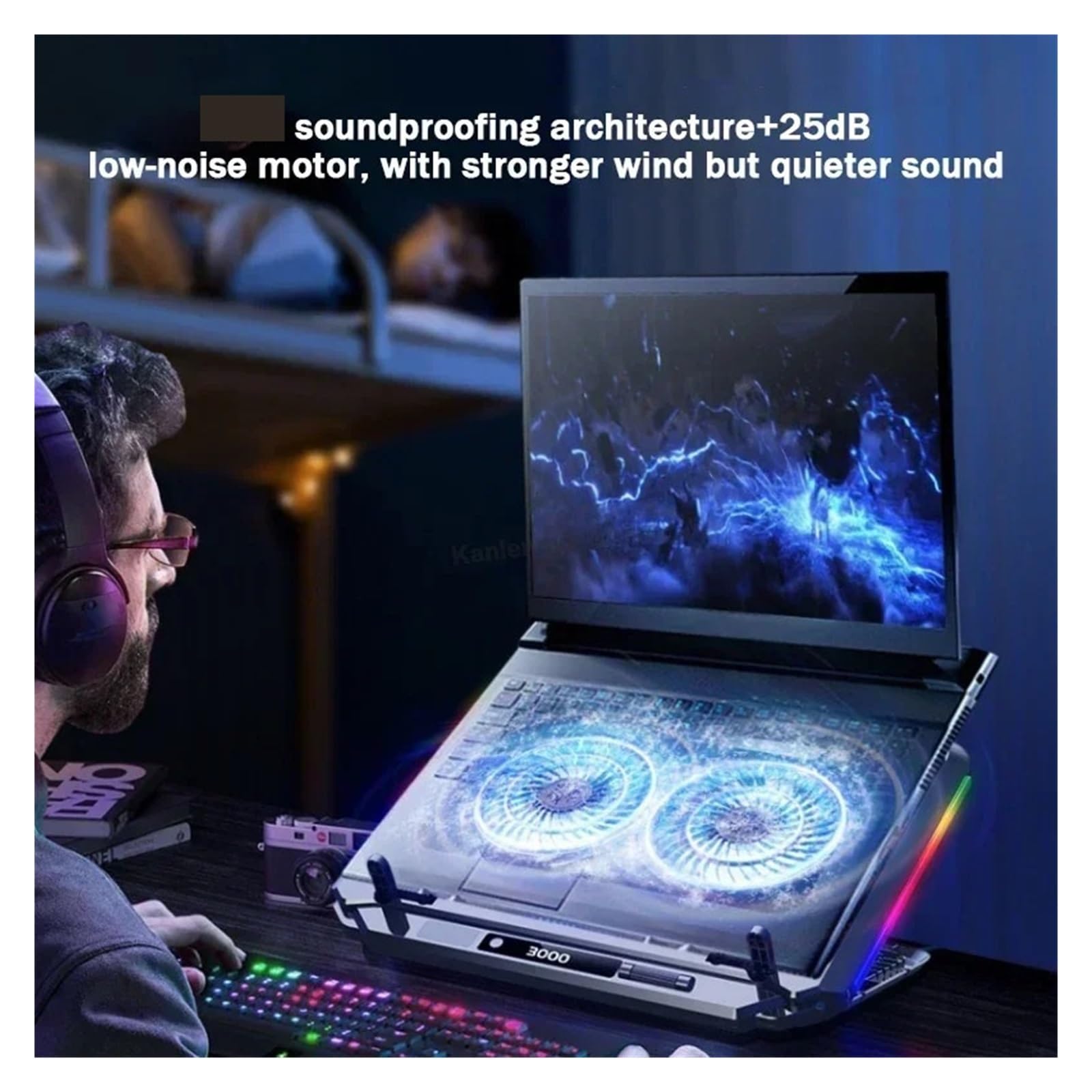 Base di Raffreddamento for Laptop da Gioco D17 for Supporto di Raffreddamento for Notebook da 15-21 '' con Luce 2 Ventole Staffa for Laptop con Schermo LED Regolabile A 5 Angoli