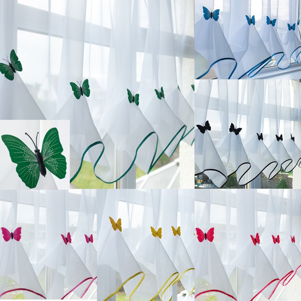 John Aird Butterfly Voile Curtain With Matching Piping (Green, 55" Wide x 47" Drop)