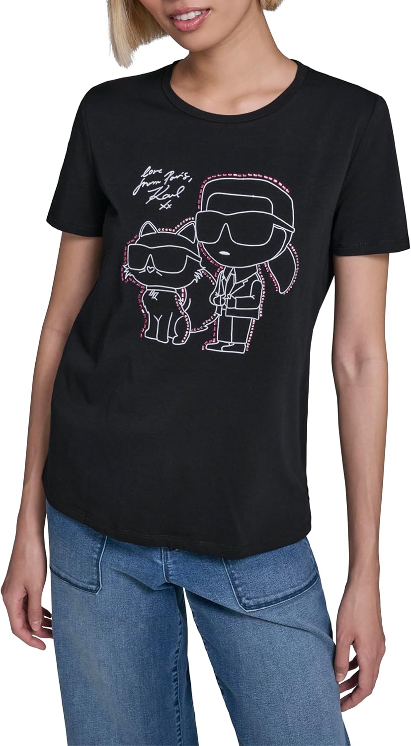 Karl Lagerfeld Women's Short Sleeve Crew Neck Logo T-Shirt