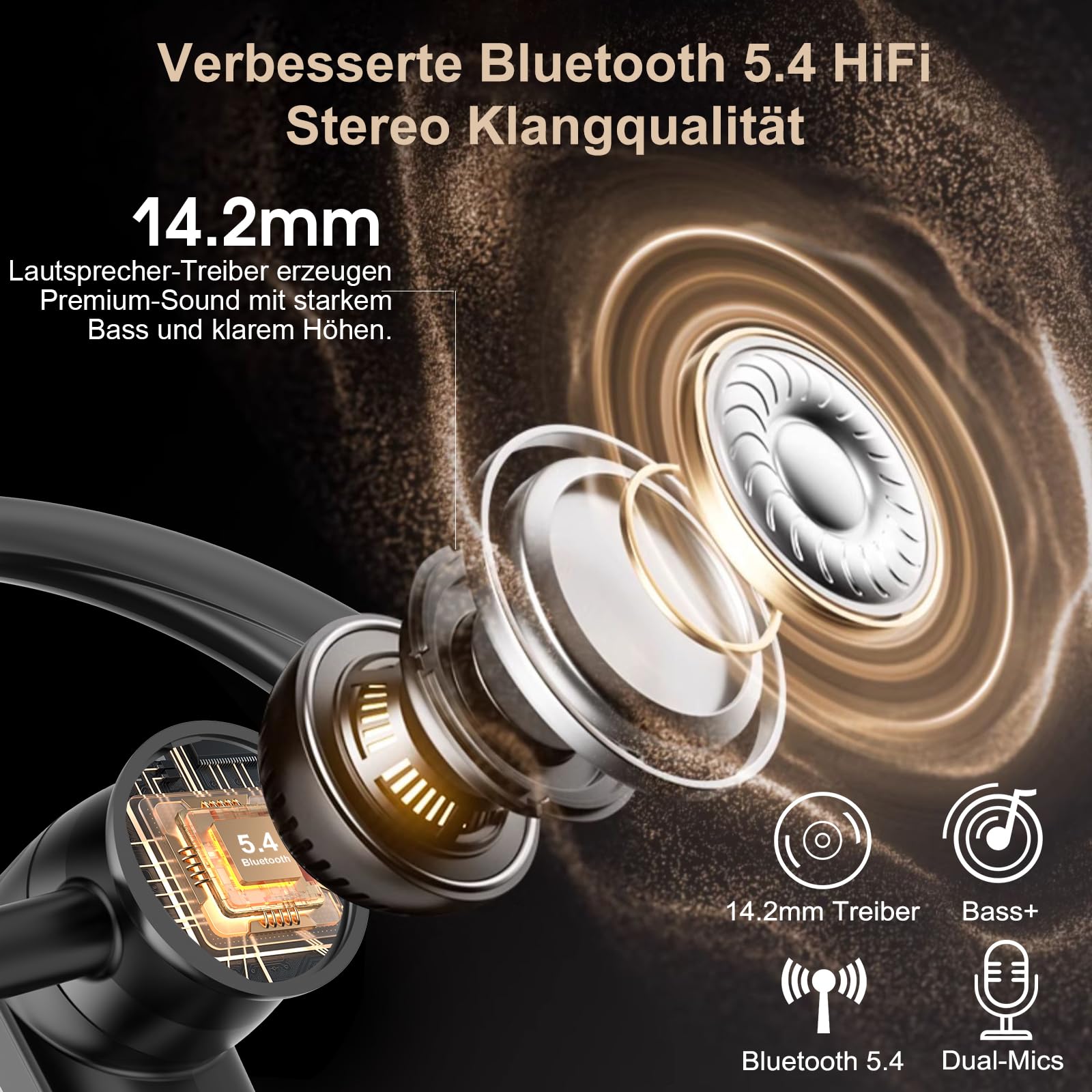Bluetooth Headset V5.4 Wireless Freisprech Telefon mit CVC 8.0 und ENC Dual Mikrofon, Bluetooth Ohrhörer kabellos mit 25h Sprechzeit, 120h Standby Headset Handy für Autofahren Büro Business, Schwarz
