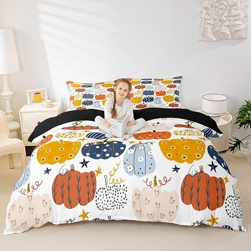 Miniatura 4 de Juego de funda de edredón de cosecha, tamaño individual, diseño rústico de hoja de arce y calabaza, para niños y niñas, regalos del día de Acción de