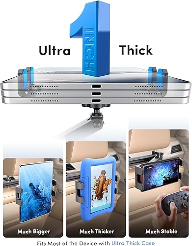 Miniatura 8 de ELWEY Soporte para tablet reposacabezas para automóvil, asiento trasero brazo de extensión 3 en 1, compatible con iPad de automóvil, accesorios