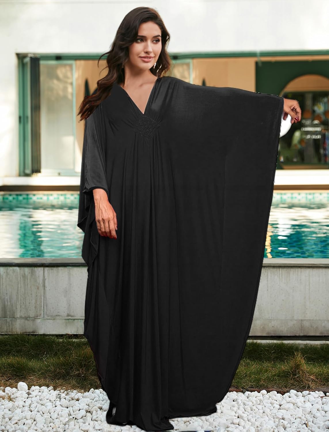 EDOLYNSA Kaftan Dresses for Women Fancy Long Caftans Plus Size Swimwear Cover-up Loose Beach Robe Batwing Sleeve Loungewear - Image 6