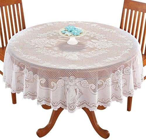 DoubleWood Mantel redondo de encaje de ángel blanco para festividades, fiestas, decoración del hogar, baby shower, mesas de cocina (ángel blanco,
