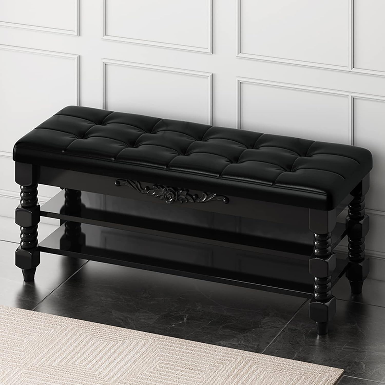 Tabouret ottoman vintage marron en bois | Créez un intérieur chaleureux