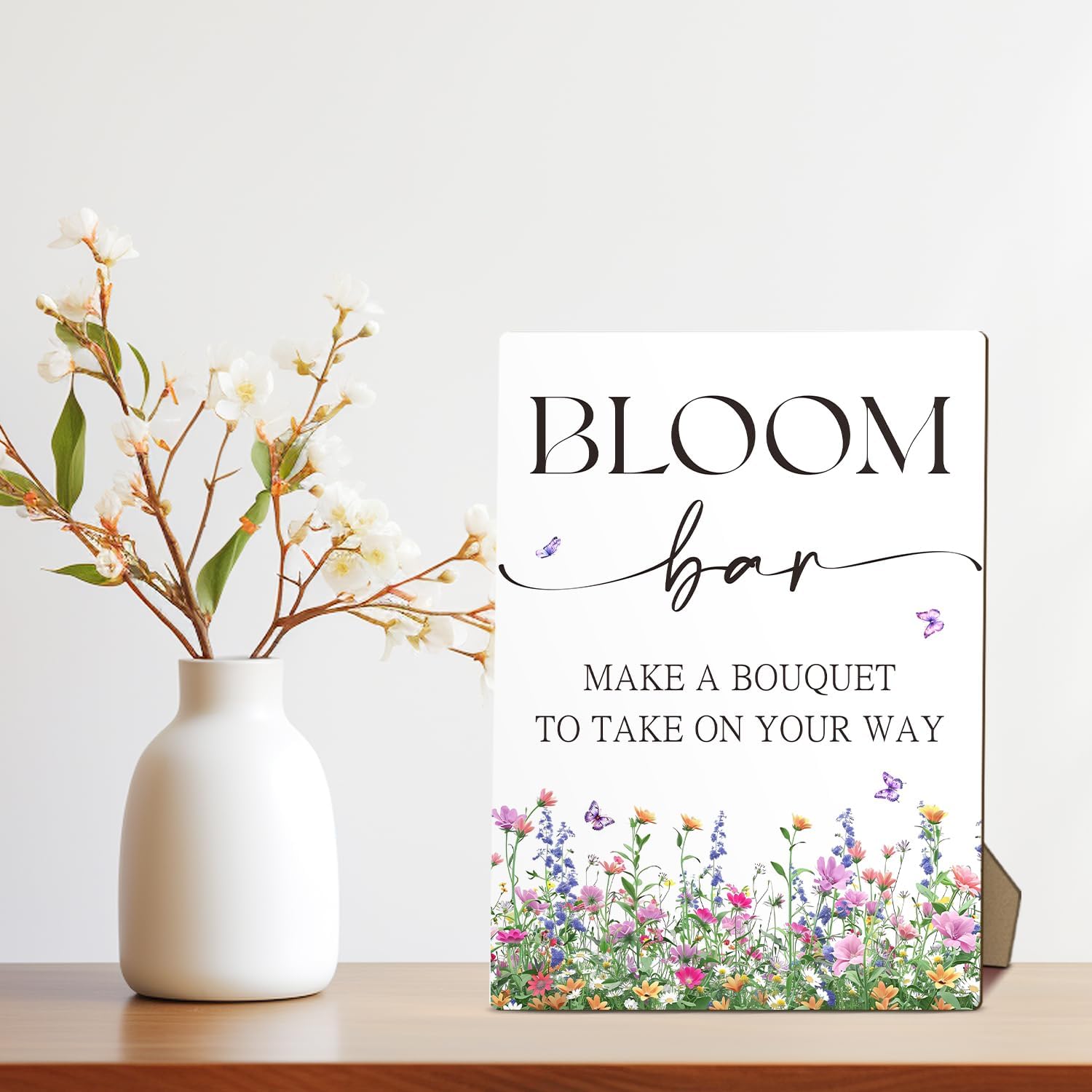 Bloom Bar Sign, Baby Shower Bridal Shower Wedding Table Welcome Signs, 8 x 11 inches Wooden Sign with Stand, Bar Desk Decor For Wedding Reception Event Party, Party Tabletop Decorations -18 image 3