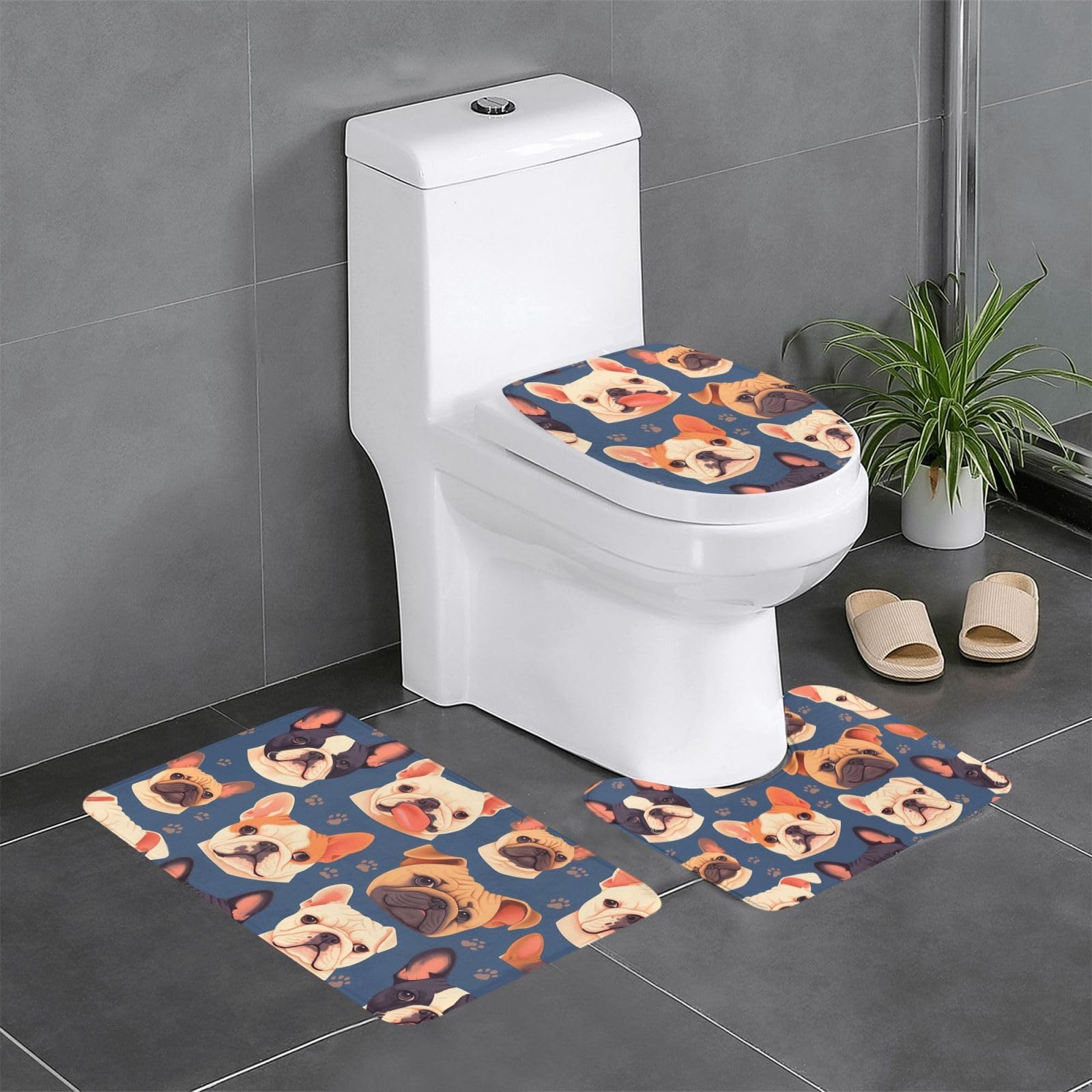 Tapis de salle de bain bouledogue français pour une ambiance chaleureuse devant la coiffeuse