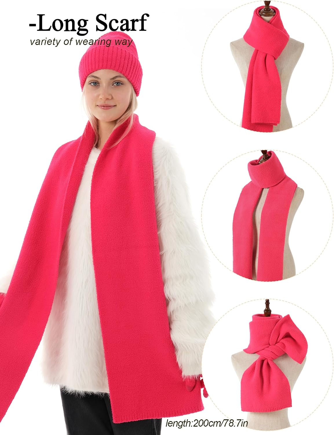 Hat Scarf And Gloves Set For Women,Womens Winter Beanie Hats Long Scarf Scarves Knit Touchscreen Gloves For Cold Weather