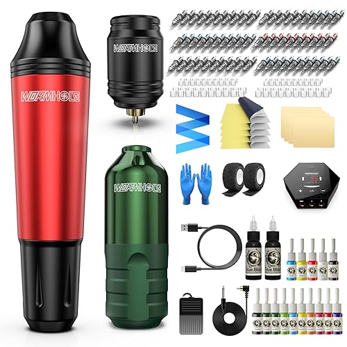 Kit de bolígrafo de tatuaje de agujero de gusano, kit de tatuaje para principiantes, 2 unidades, rotativo, máquina de tatuaje, kit de tatuaje