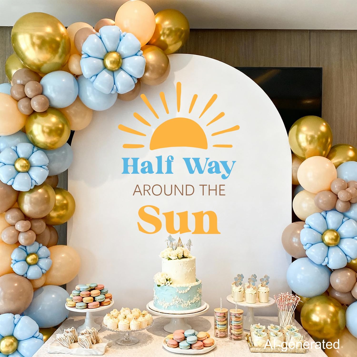 LANKBACK Half Way Around the Sun Decal 6 Months Birthday Decorations 1/2 Way to One Birthday Party Decor Supplies