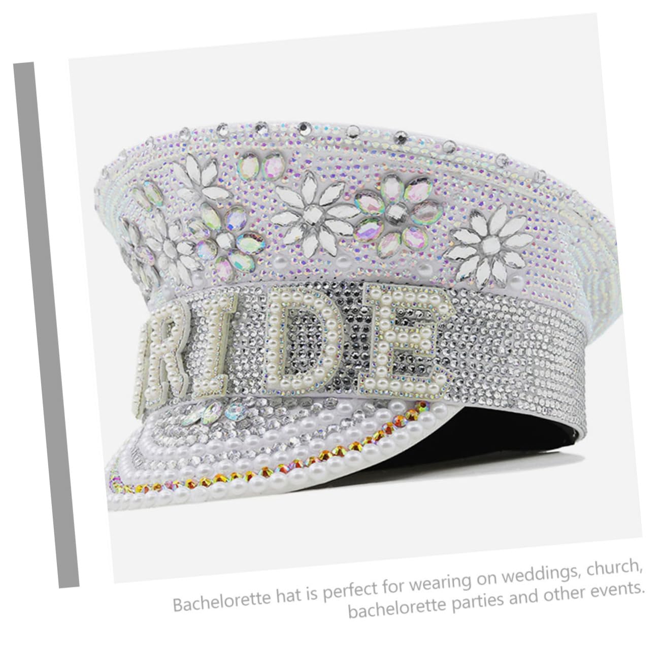 Amosfun Sombrero Tamaño Ajustable Gemas de Imitación de Novia Blanco y Diseño Brillante para Despedidas de Soltera y Bodas