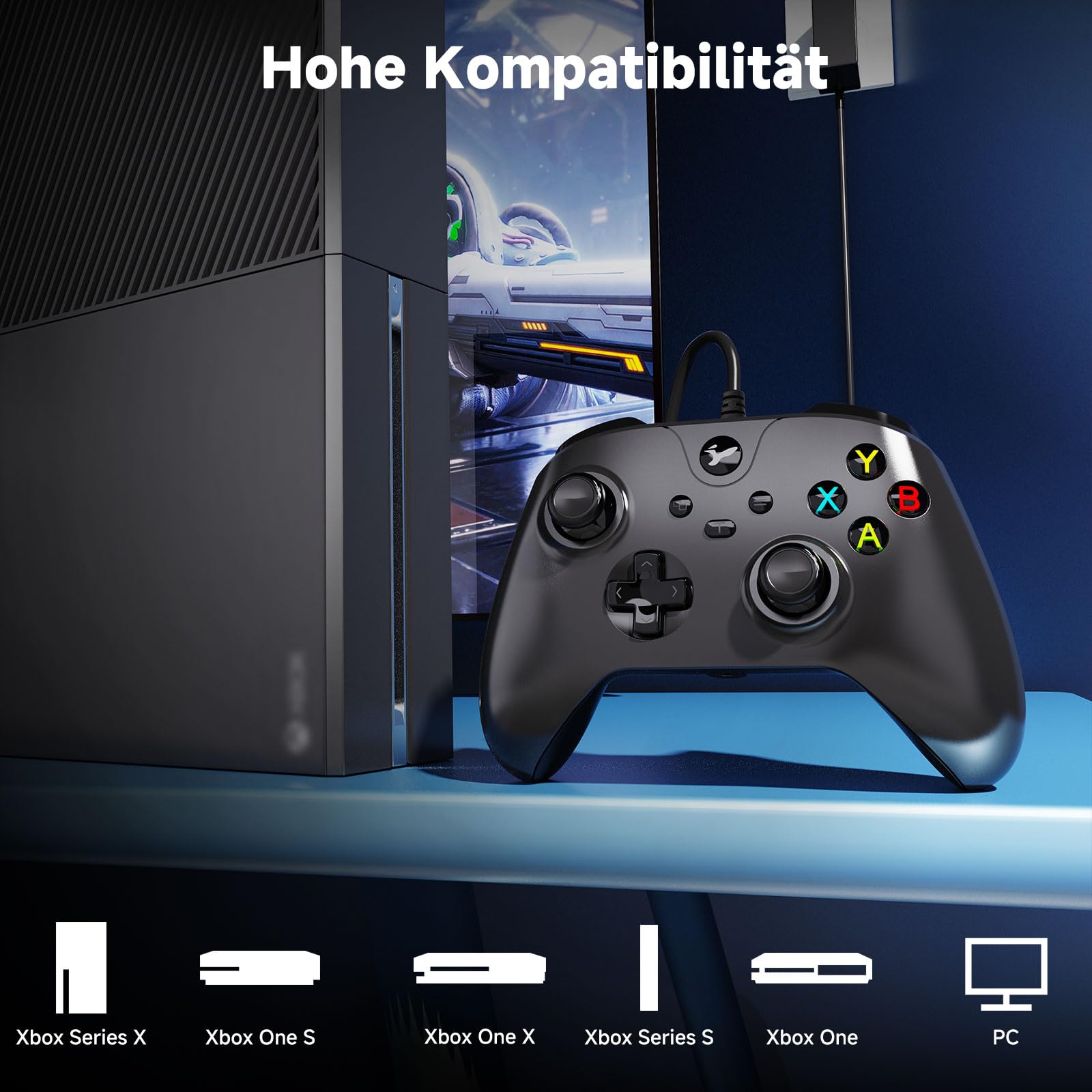 Kabelgebundener controller für xbox one,Wired Controller für Xbox Series X|S, Xbox One & Windows 10/11, Plug and Play Gaming Gamepad mit Hall-Effekt Joysticks/Hall Trigger, 3.5mm Audio Jack (Schwarz)
