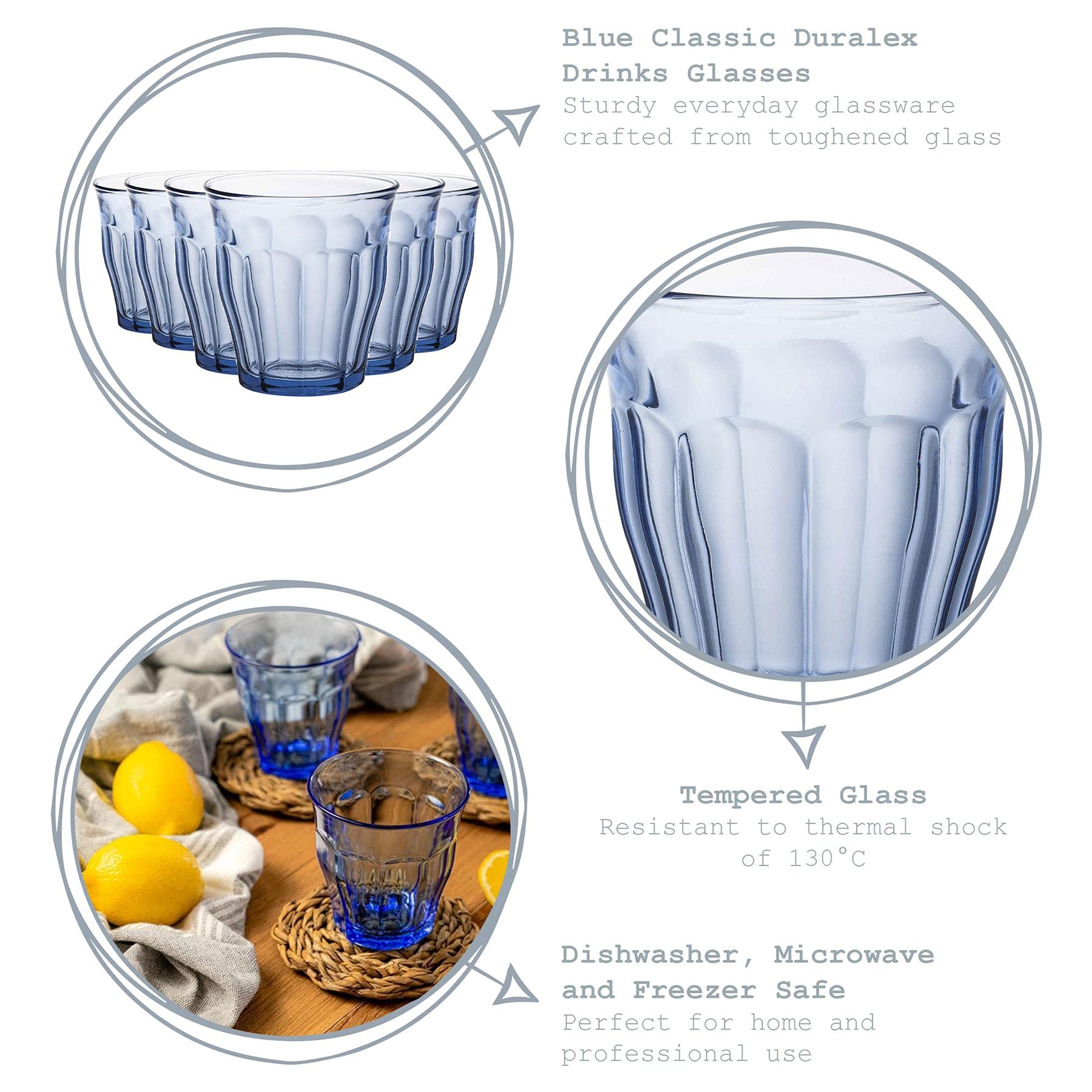 Duralex Verres è Boire Picardie - Gobelets 250 ML pour Eau, jus - Bleu - Paquet de 12