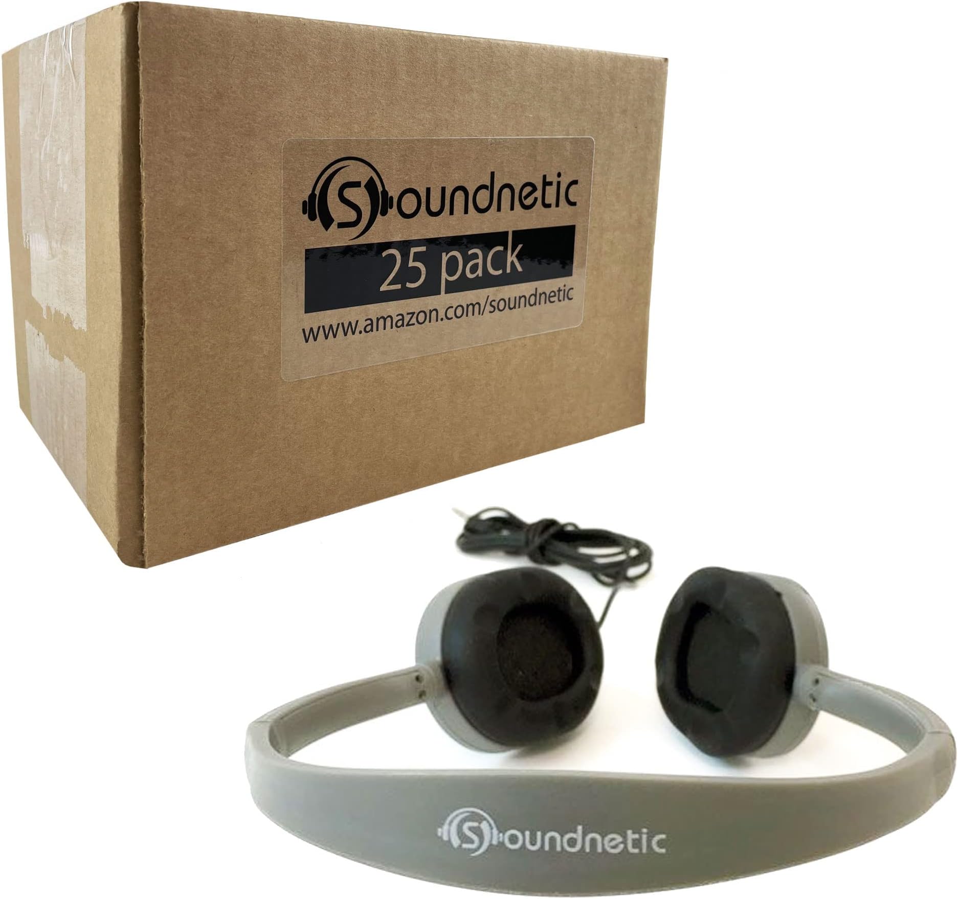 Soundnetic SN65 Stereo Classroom Headphones with Rubber Earpads, Gray, Count of 25, Pack of 1