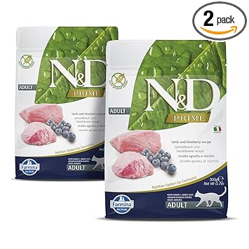 FARMINA N&D Prime - Lamb & Blueberry - Grain Free - Cat Dry Food - Adult (Pack of 2, Each 300Gms)