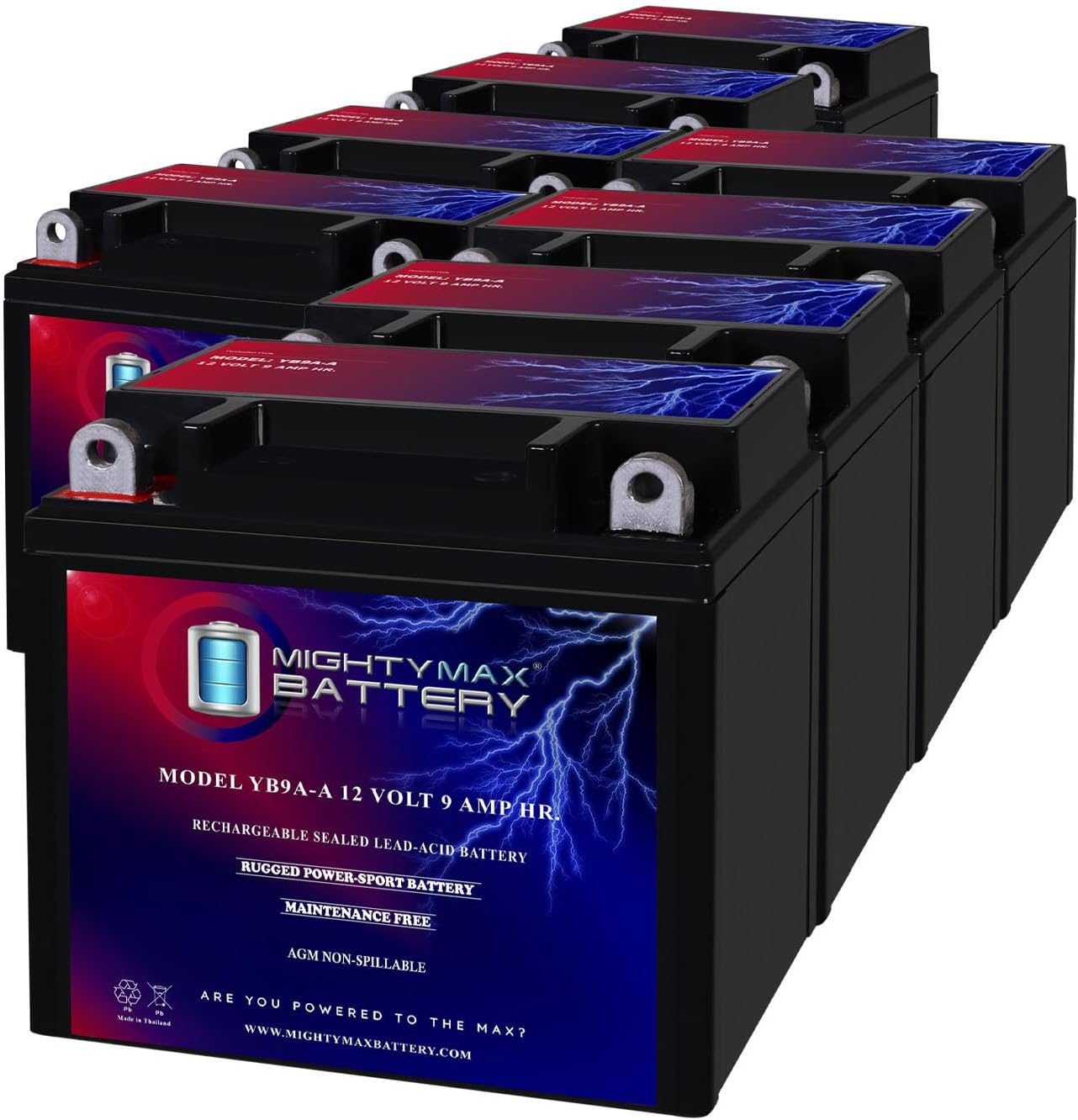 Mighty Max Battery YB9A-A 12V 9AH 130 CCA Replacement Battery compatible with Banshee YB9-B Motorcycle - 8 Pack