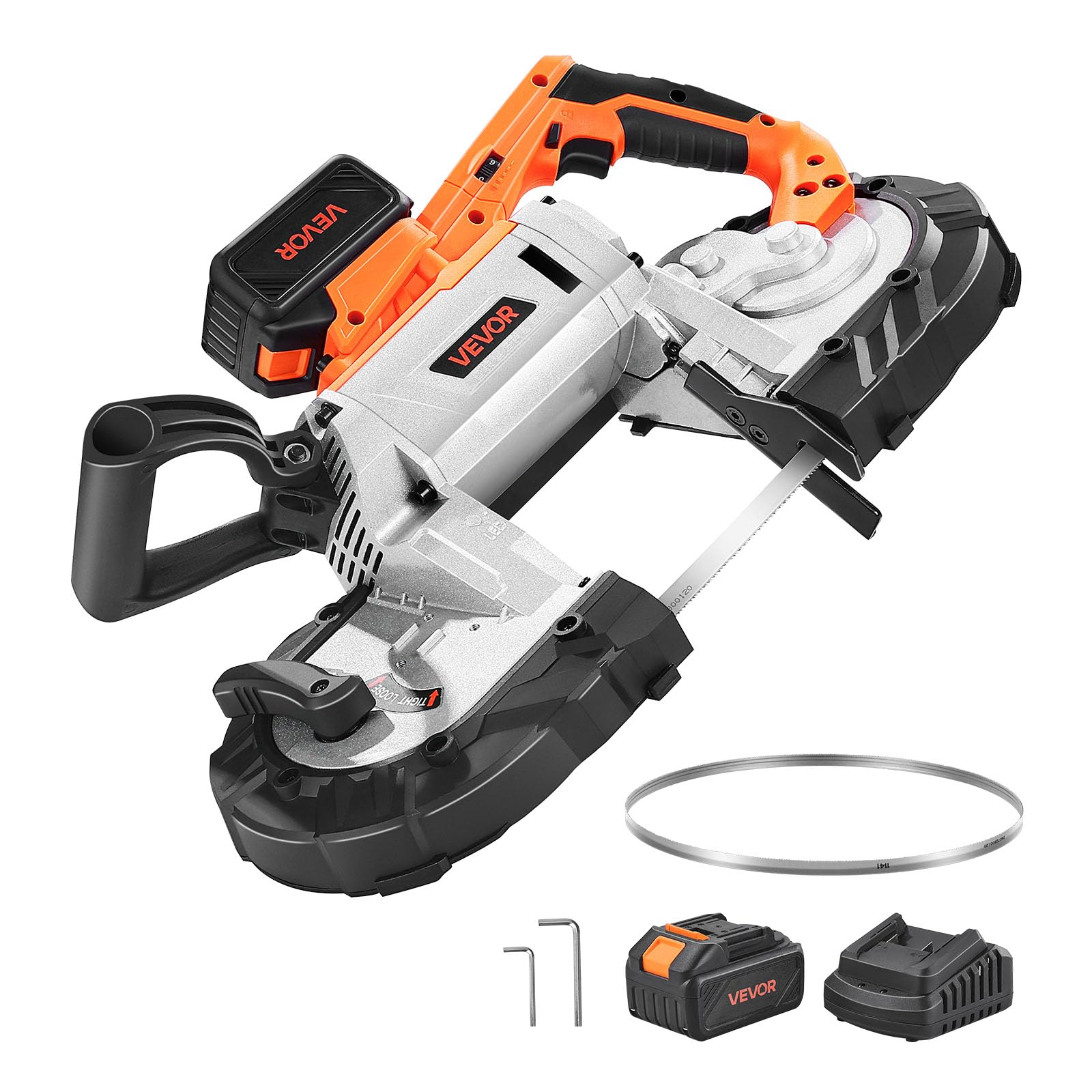VEVOR Troncatrice a Nastro Portatile 20 V Troncatrice a Nastro Compatta da 360 W Taglio Profondo 127 mm con Motore Senza Spazzole, Batteria da 4,0 Ah Velocità Variabile da 0 a 120 m/min