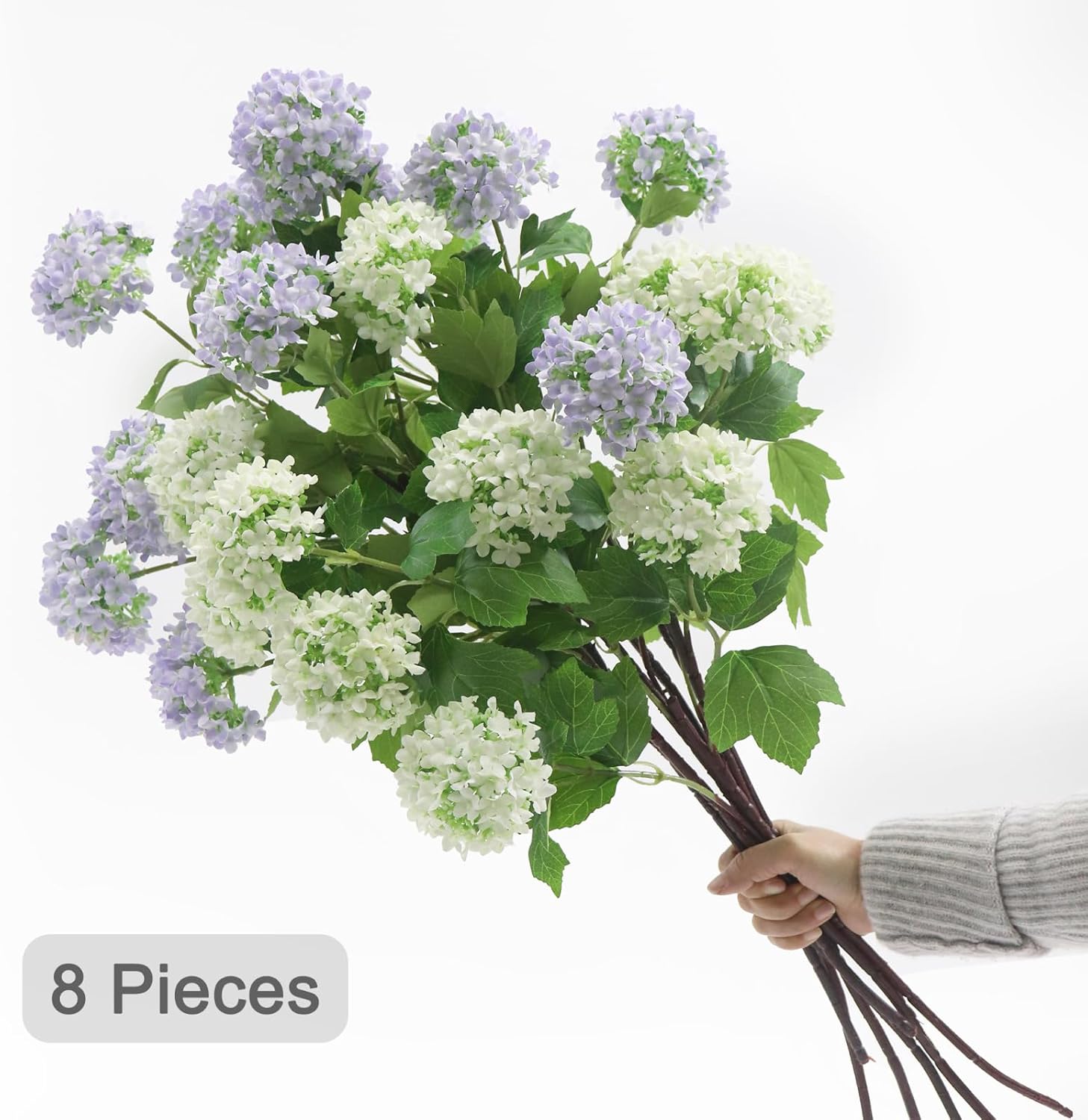 Hydrangea Artificial Flowers Fake Hydrangeas - Silk Flowers 4 Pack 28 Inch Long with 12 Real Touch Blooms, Snowball Viburnum for Wedding and Home Decor(Purple) - Image 9