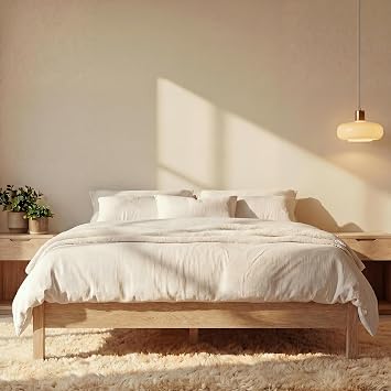 LIFEMENT Queen Bed Frame Signature Wood Platform, Noise Free, Under Bed Storage, No Box Spring Needed, Easy Assembly, Natural