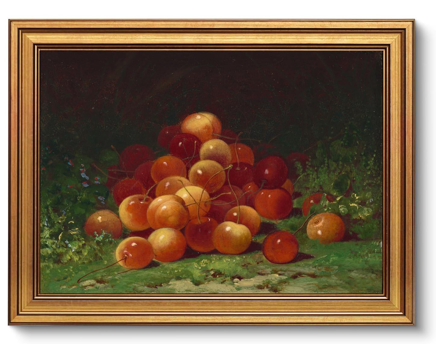 AGOLINE Gold Framed Vintage Wall Art (12x16in)-Cherries Fruits Oil Painting Shelf Decor for Kitchen,Antique wall Pictures Art for Living Room Bedroom Farmhouse Decor,Vintage Aesthetic Room Decor